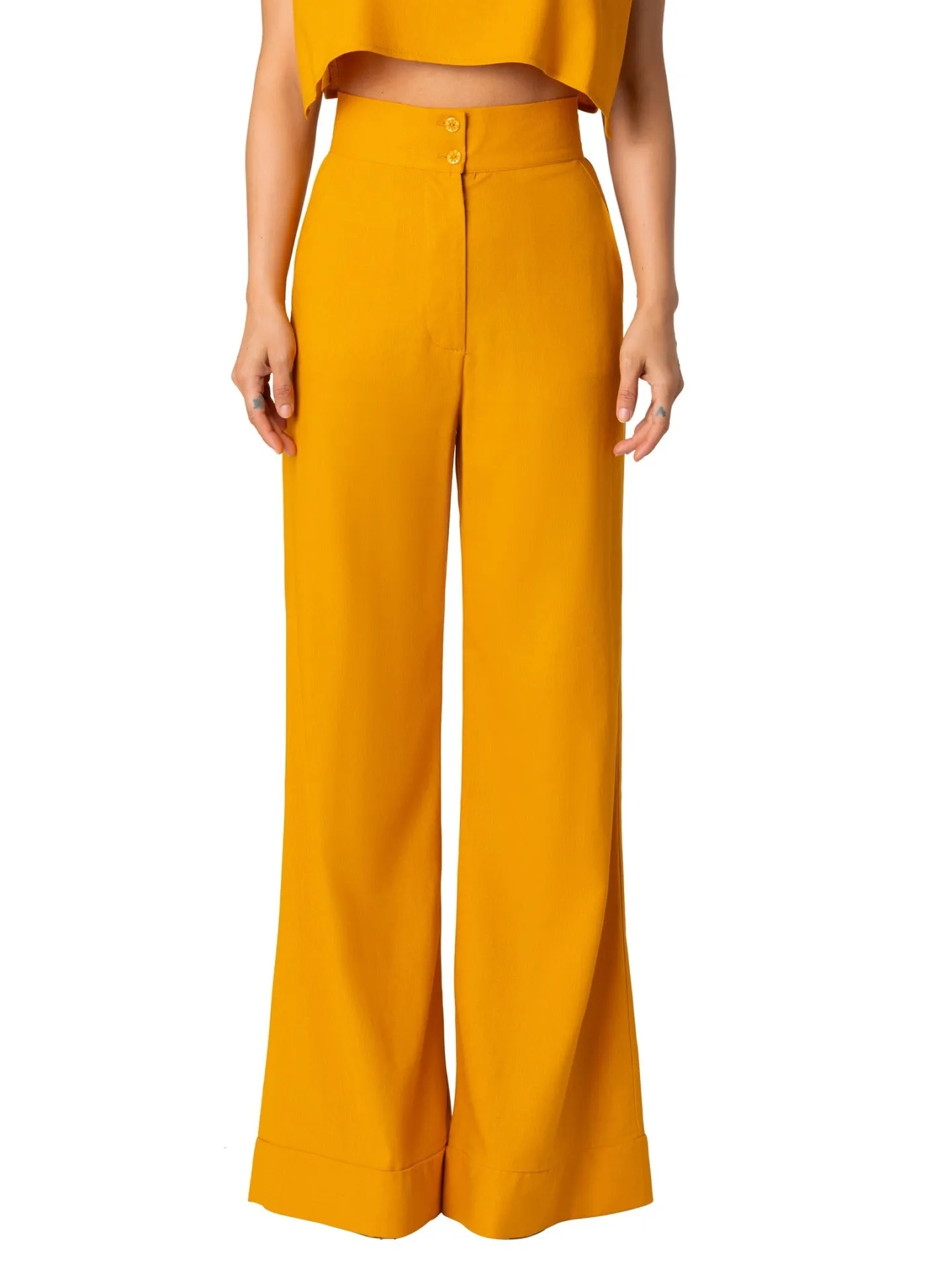 "Casa Del Mar" Yellow High Waist Wide Leg Pants