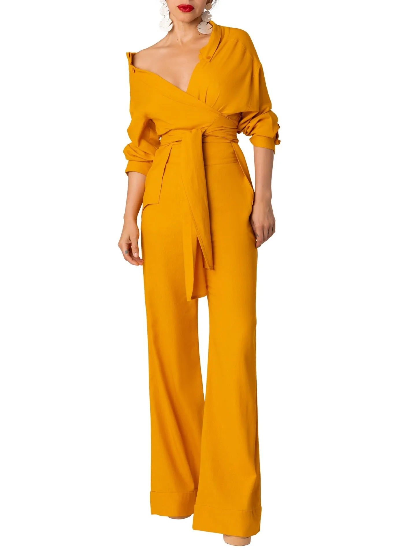 "Casa Del Mar" Yellow High Waist Wide Leg Pants