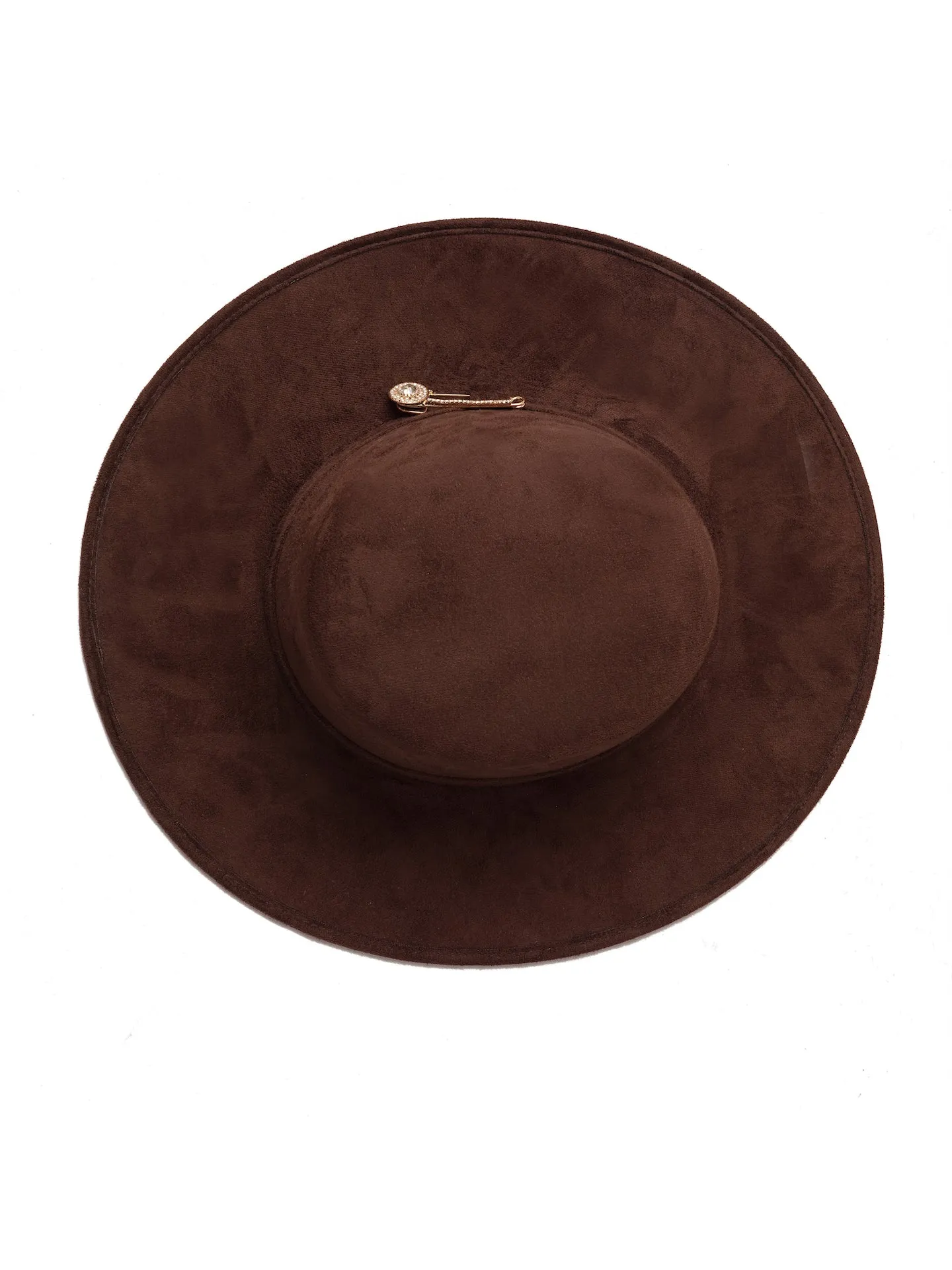 "Icon" Brown Embellished Wide Brim Hat