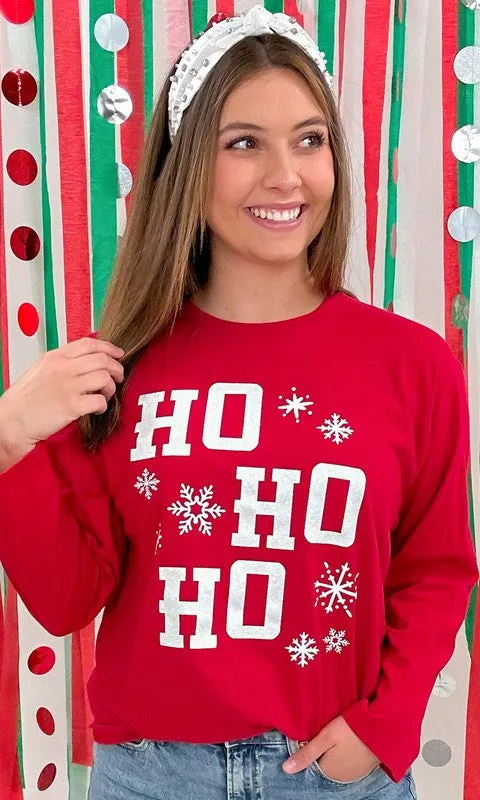 Red Sparkle Christmas HoHoHo Graphic BF Long Sleeve