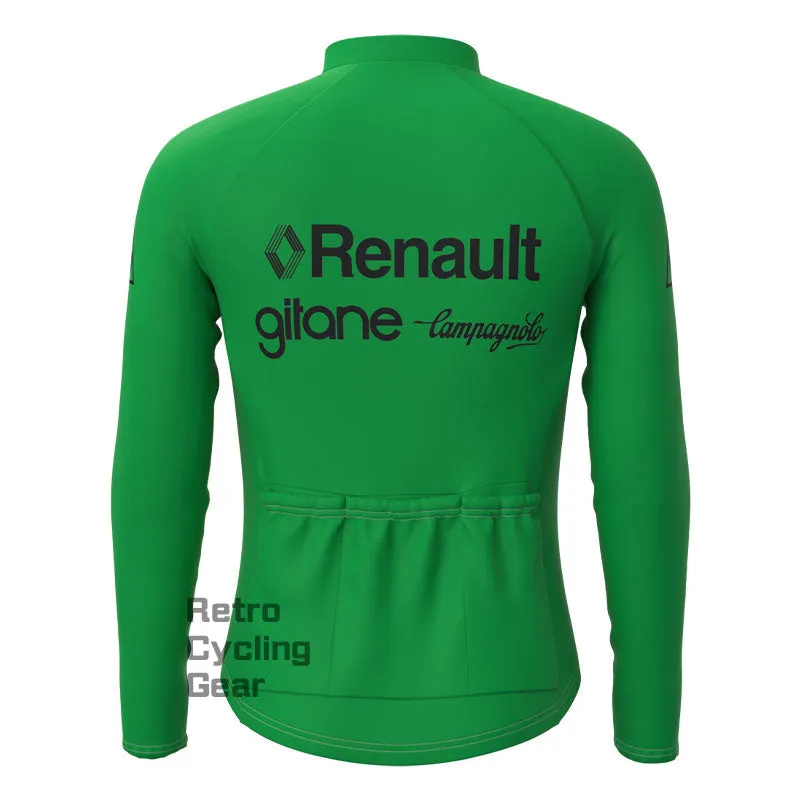 Renault Green Fleece Retro Long Sleeves Jerseys