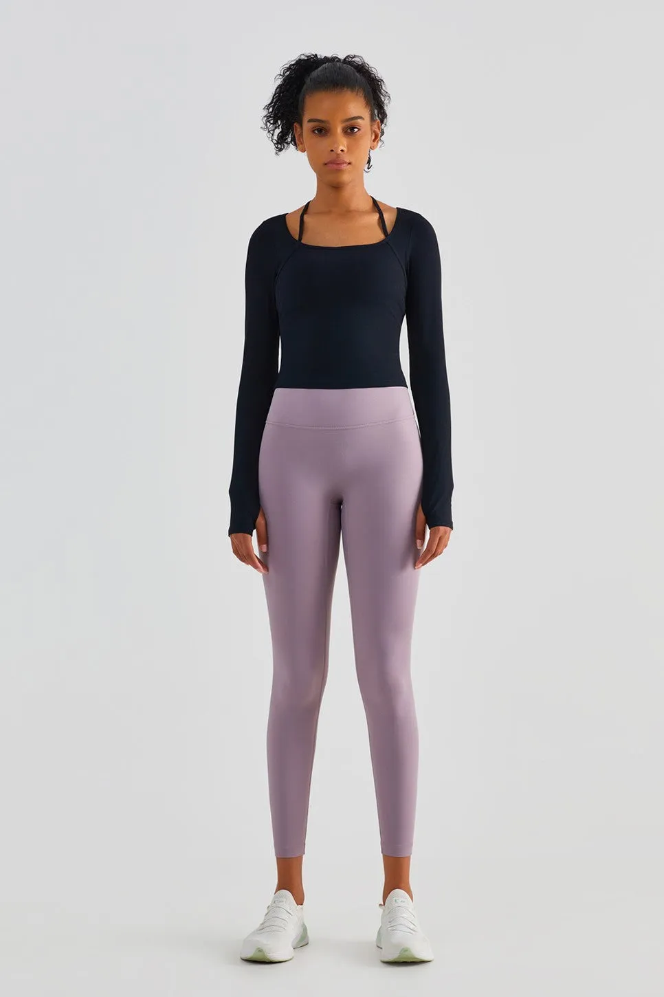 Rib Knit Halter Neck Long Sleeve Top