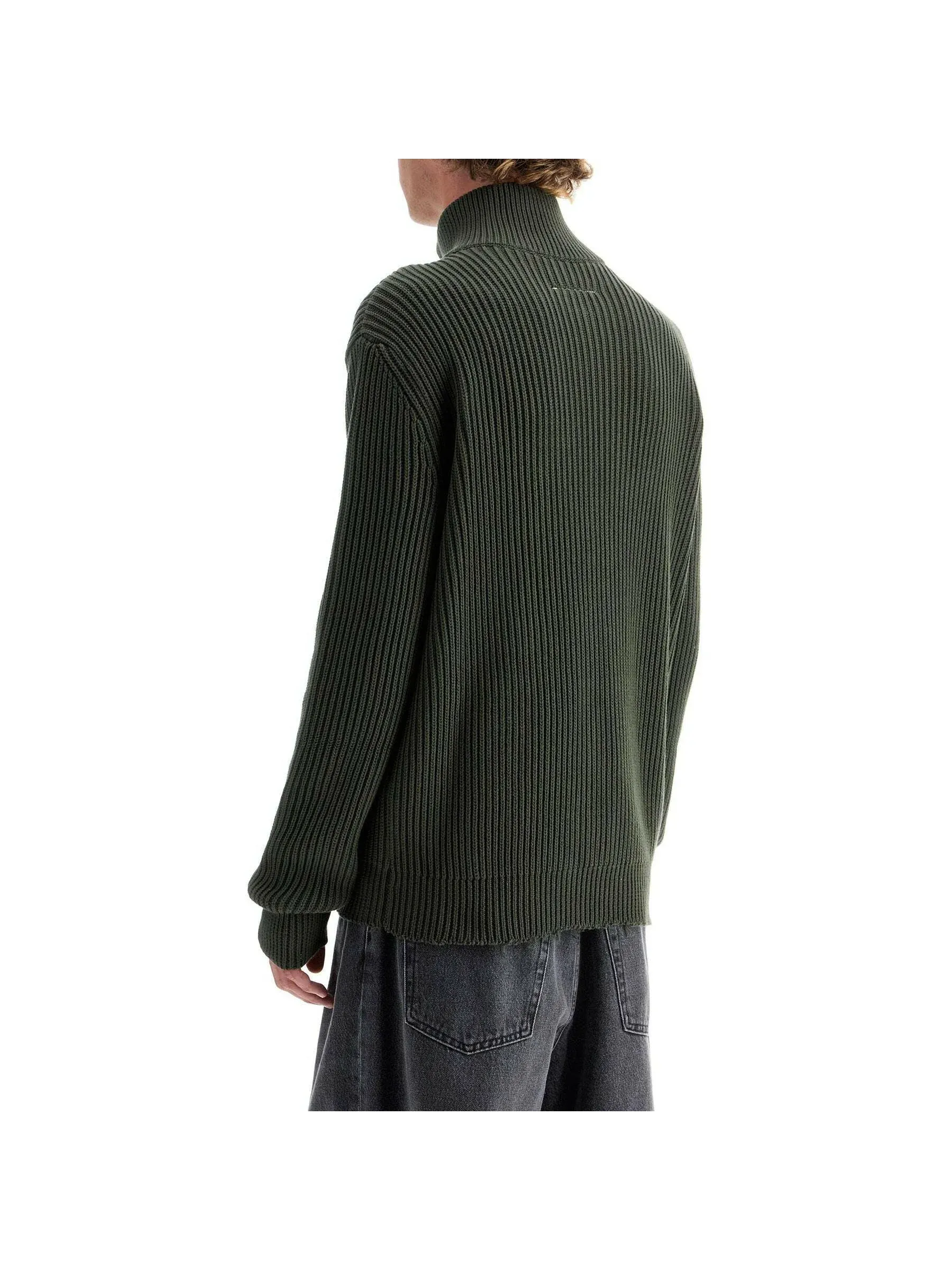 Ribbed Knit Turtleneck Cardigan