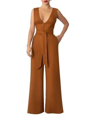 “Rue” Cognac Linen Jumpsuit