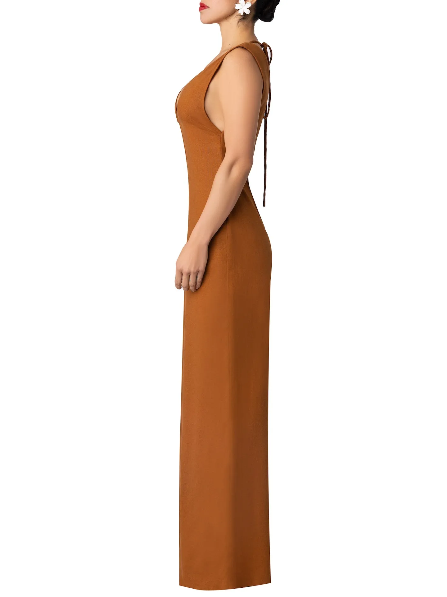 “Rue” Cognac Linen Jumpsuit