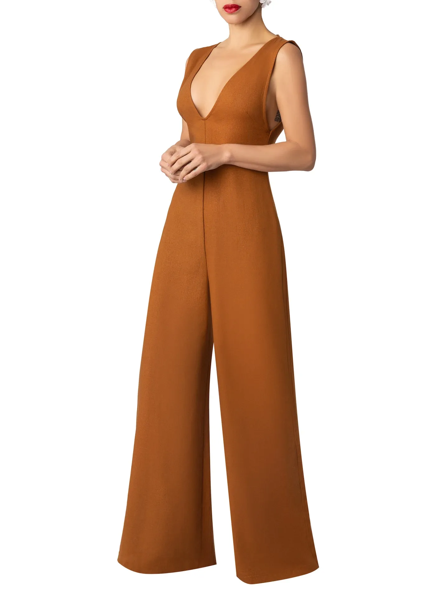 “Rue” Cognac Linen Jumpsuit