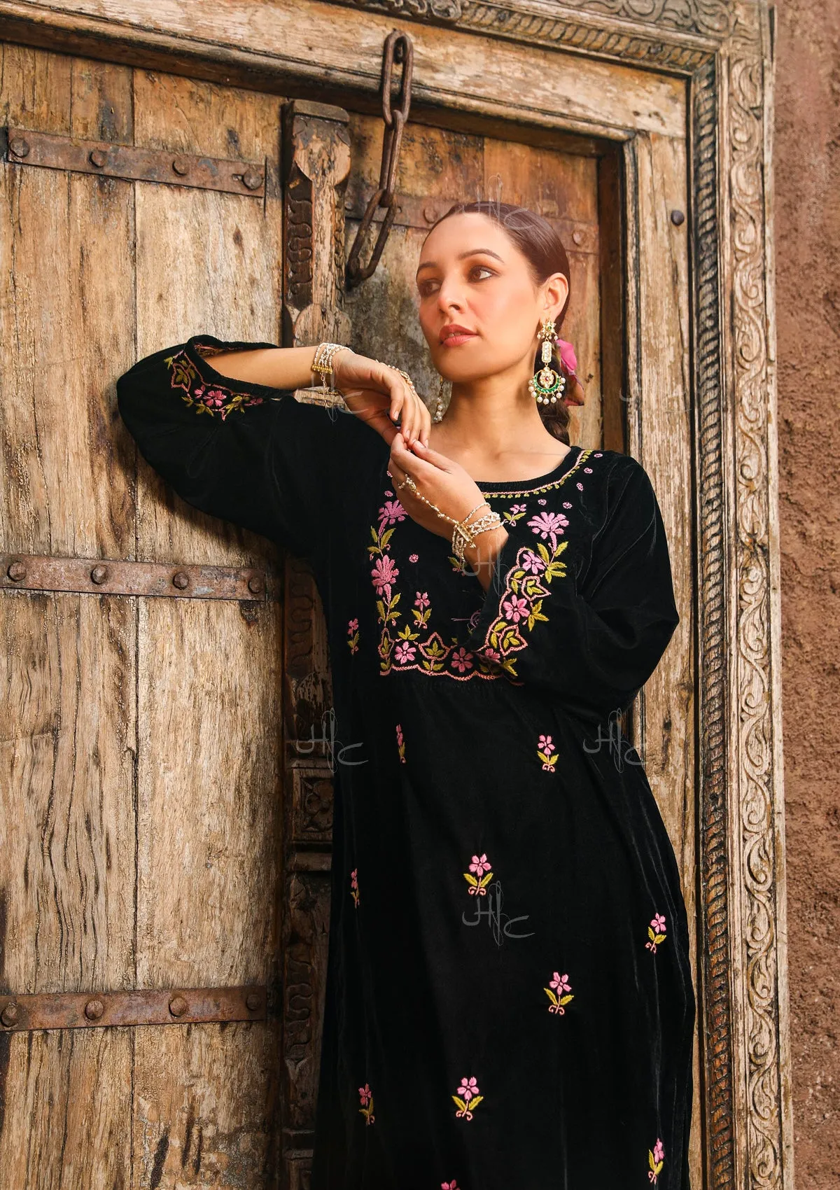 Rumi Chikankari Velvet Straight Kurta Set