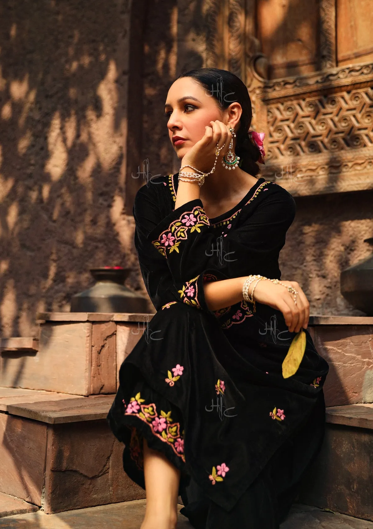 Rumi Chikankari Velvet Straight Kurta Set