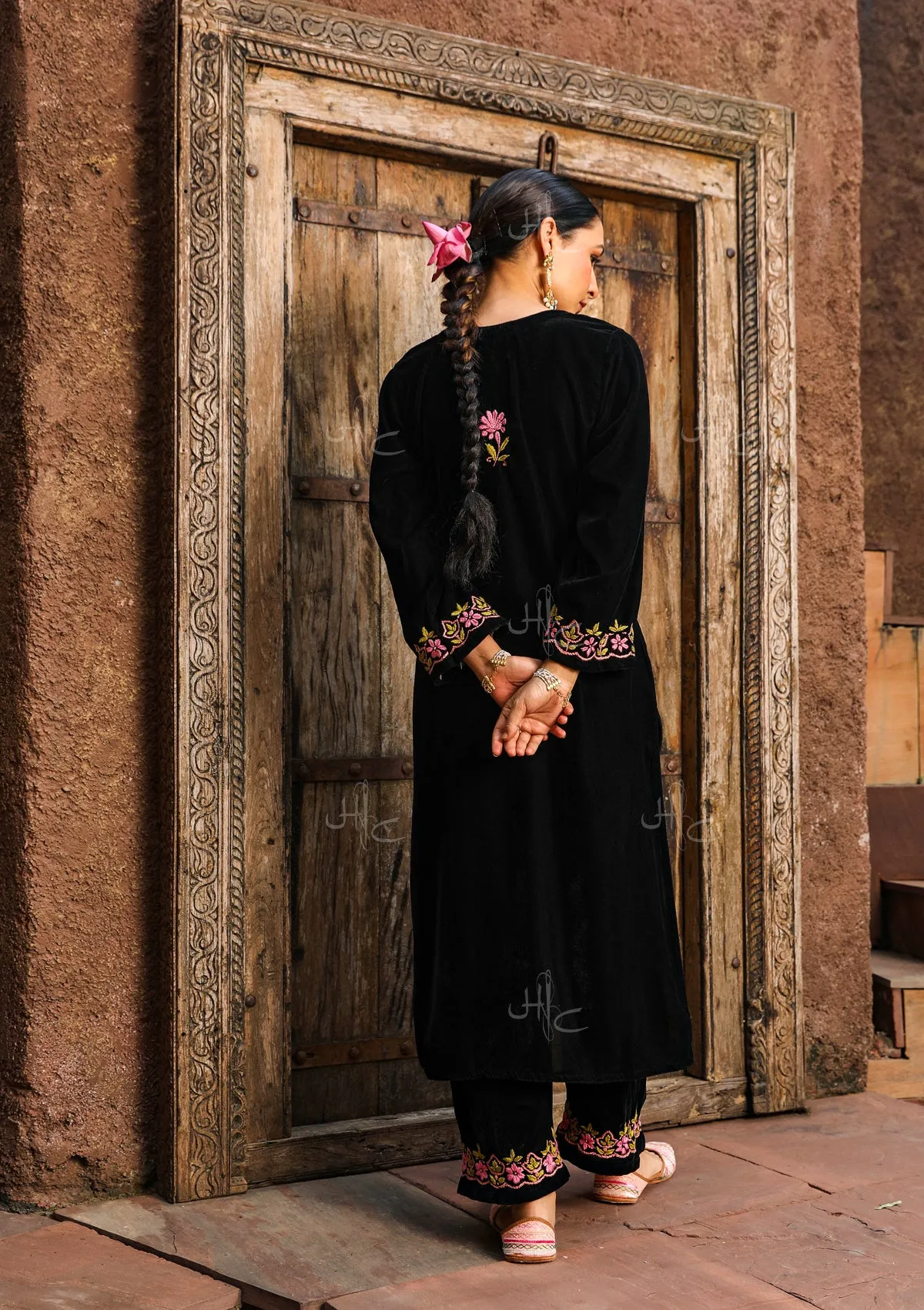 Rumi Chikankari Velvet Straight Kurta Set