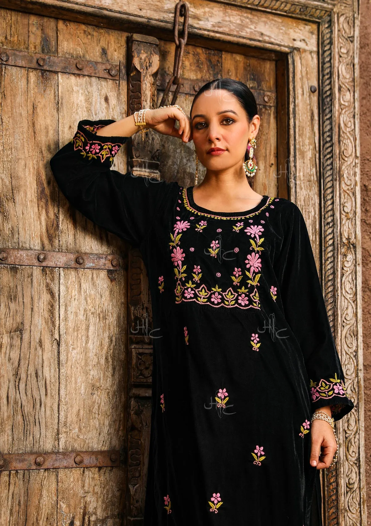 Rumi Chikankari Velvet Straight Kurta Set