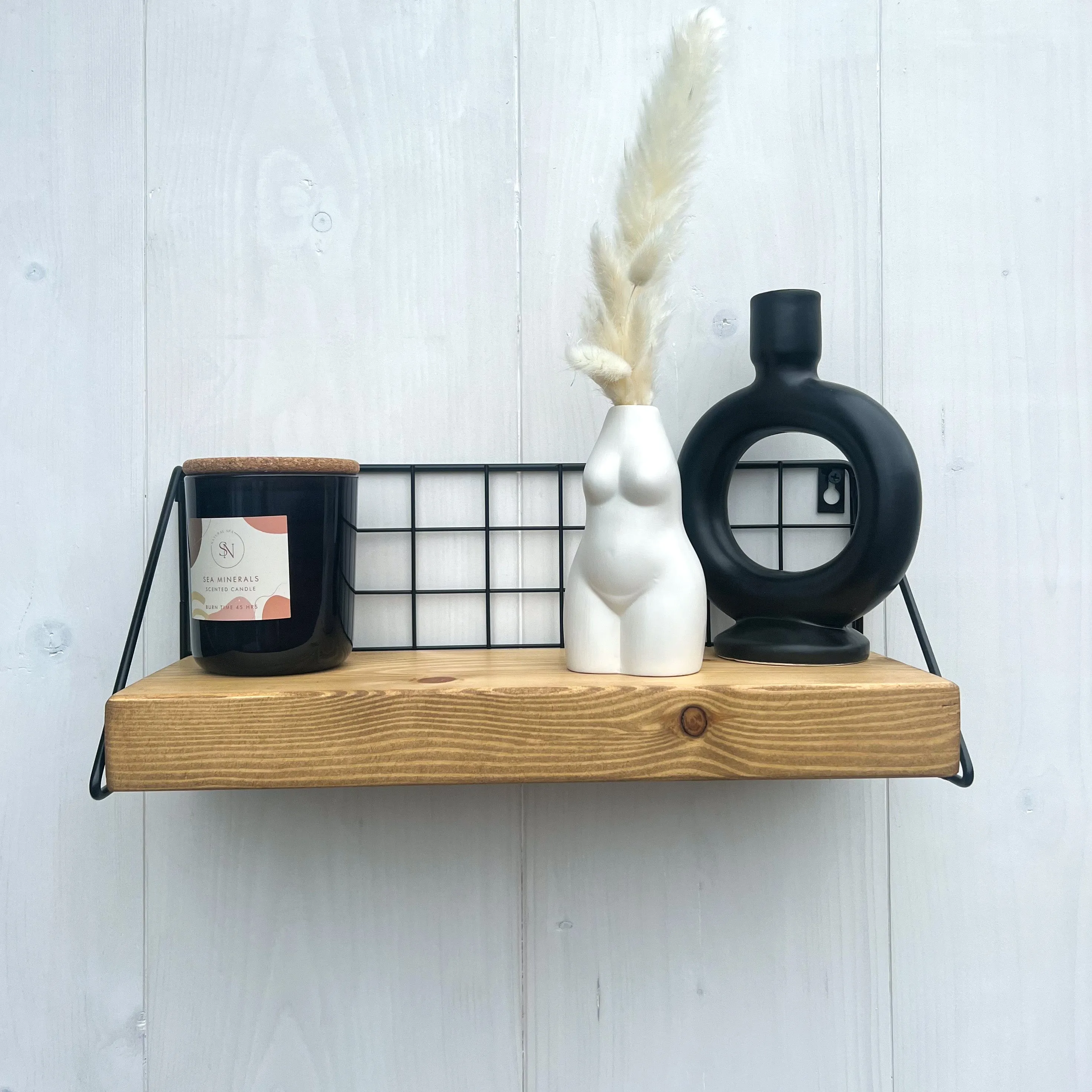 Rustic Wooden Mesh Wall Decor Shelf handcrafted in the UK