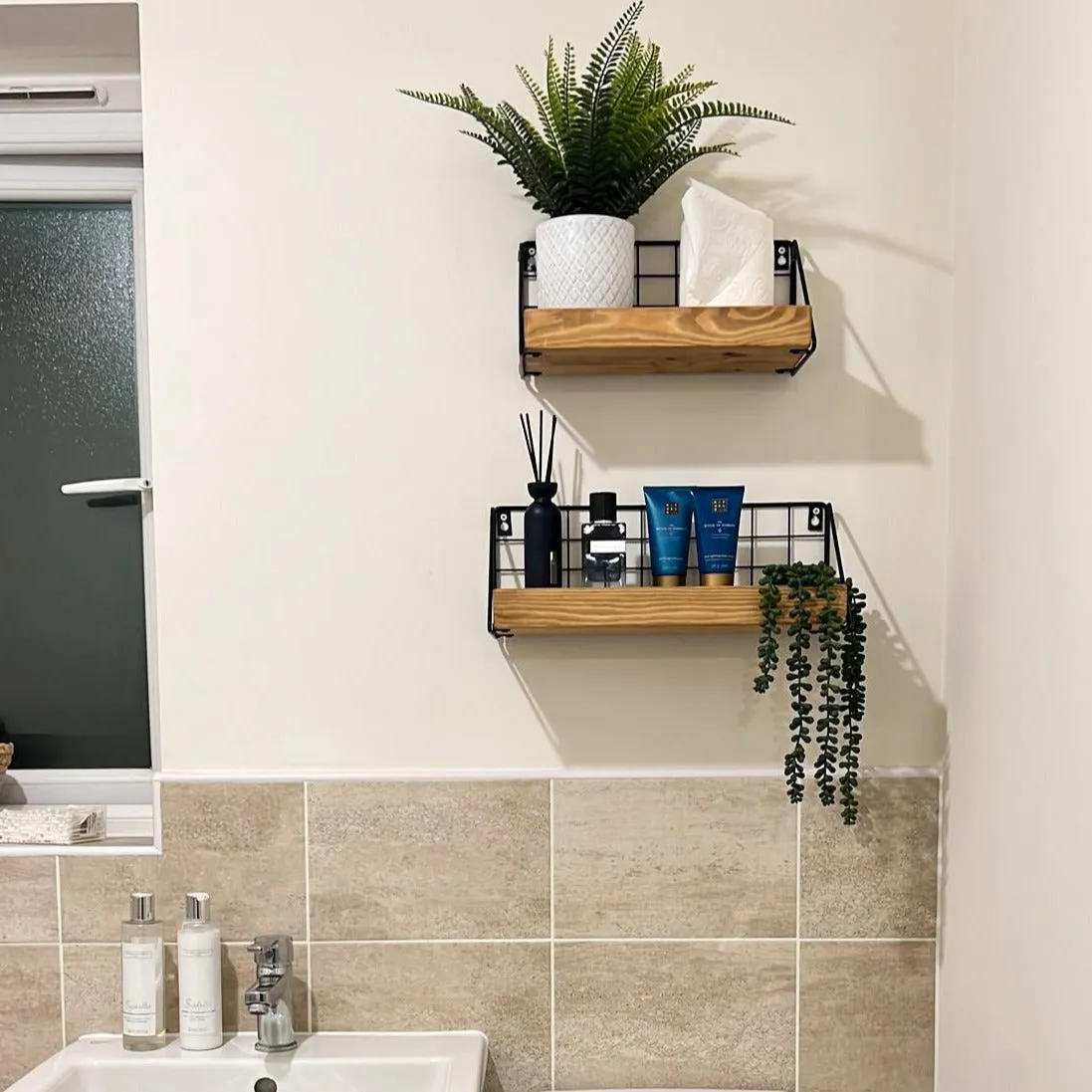 Rustic Wooden Mesh Wall Decor Shelf handcrafted in the UK