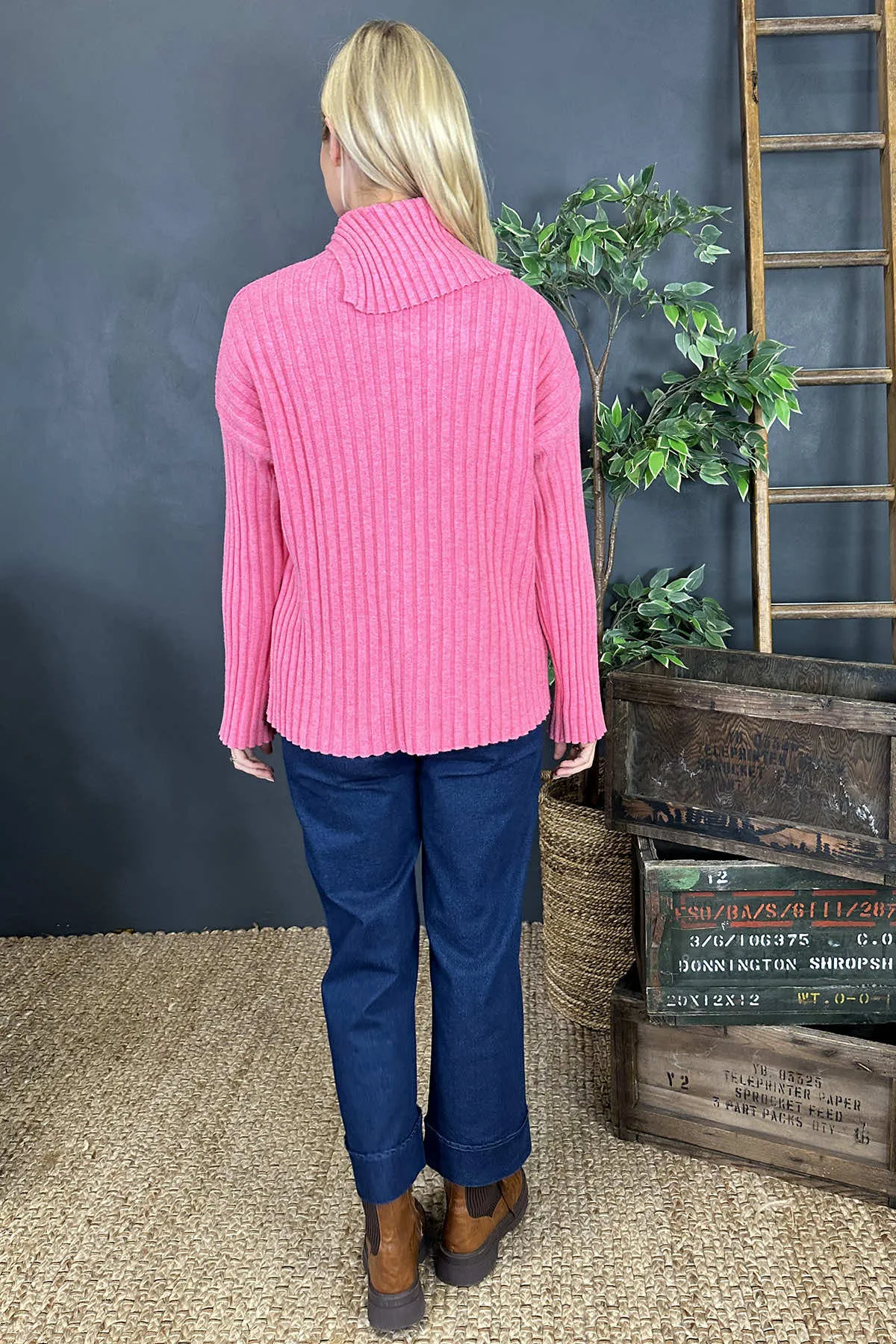 Seraphina Ribbed Knitted Jumper Pink