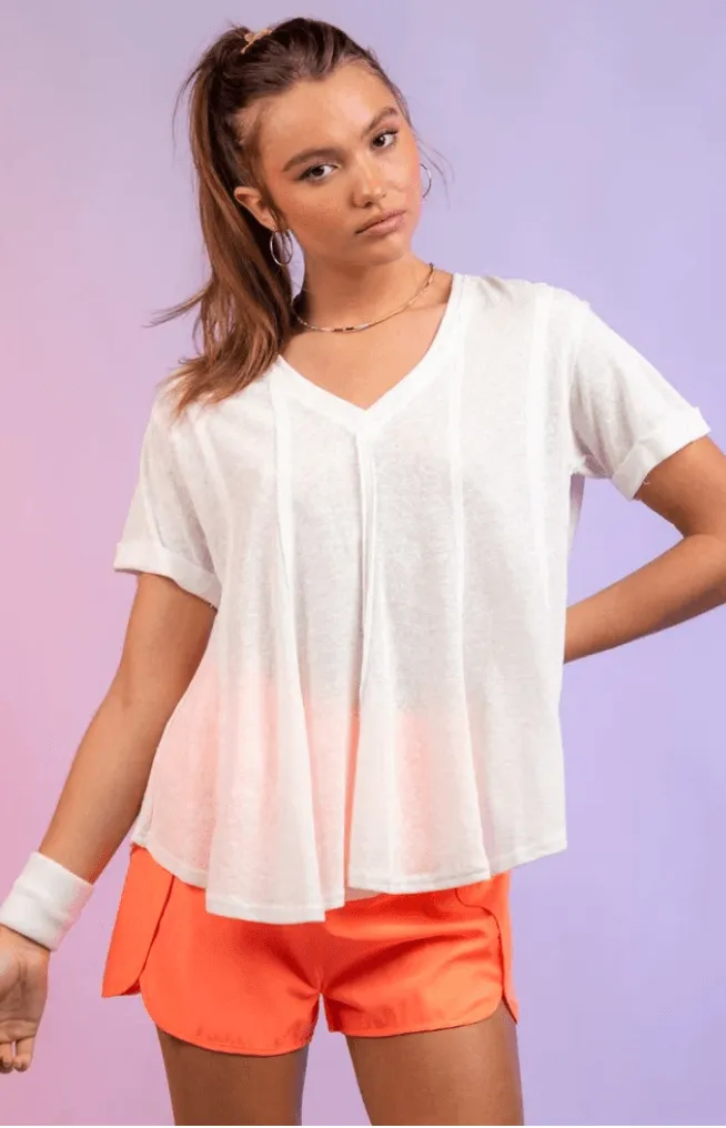 Short Sleeve Gauze V-Neck pullover Top NT10172