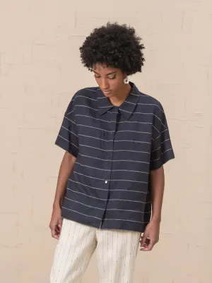 Short Sleeve Olivia Shirt in Striped Linen