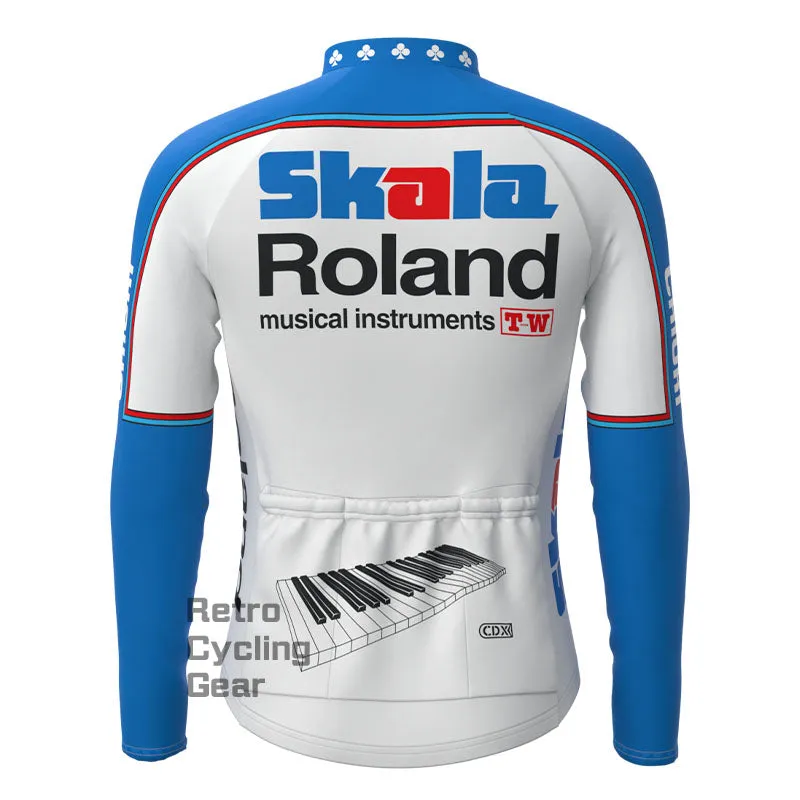 Skala Blue Fleece Retro Long Sleeves Jerseys