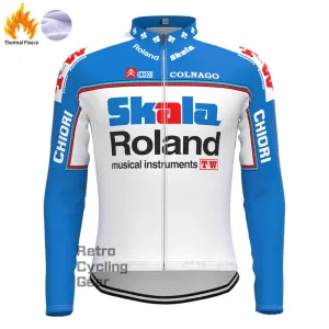 Skala Blue Fleece Retro Long Sleeves Jerseys