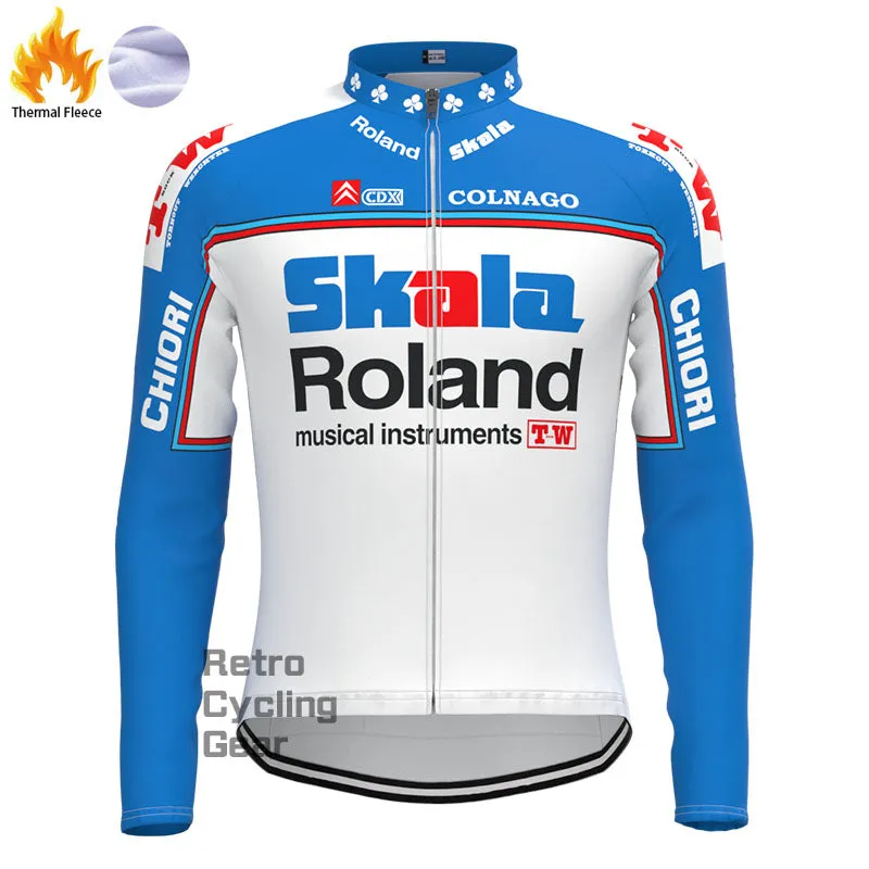 Skala Blue Fleece Retro Long Sleeves Jerseys
