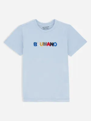 Sky Blue Chenille Embroidered Casual Tee