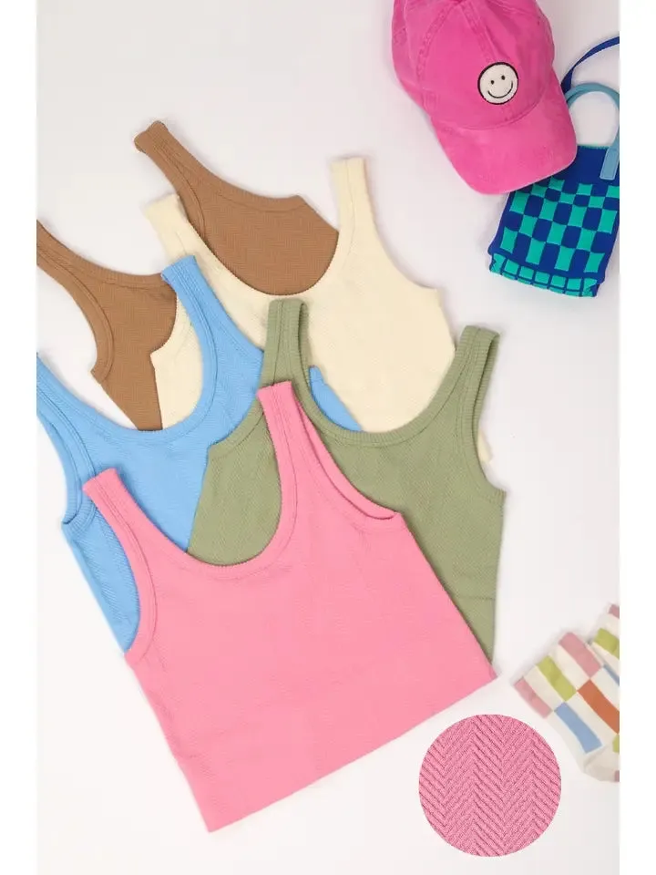 Soft Stretchy Crew Neck Sleeveless Crop Knit Top