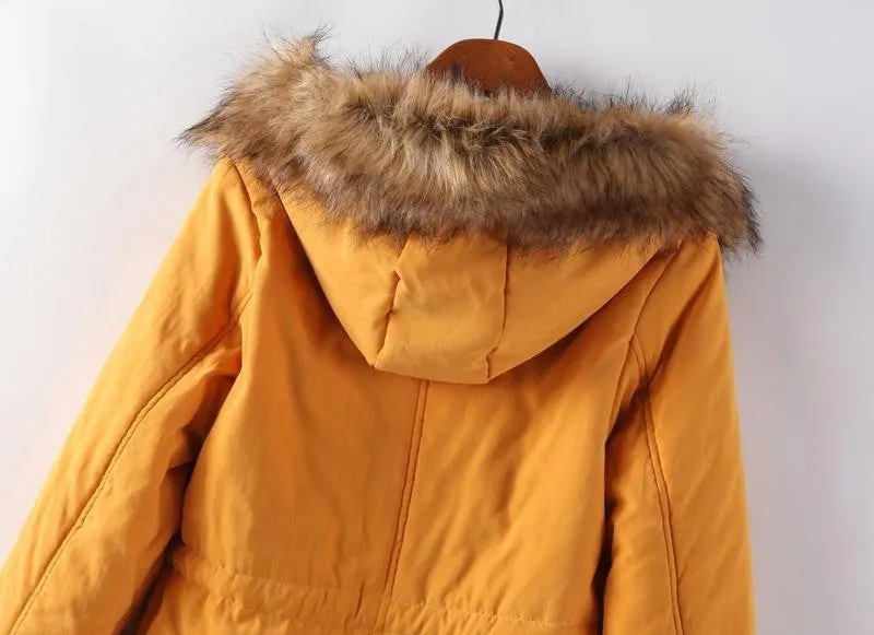 Solid Faux Fur Hooded Jacket For Women