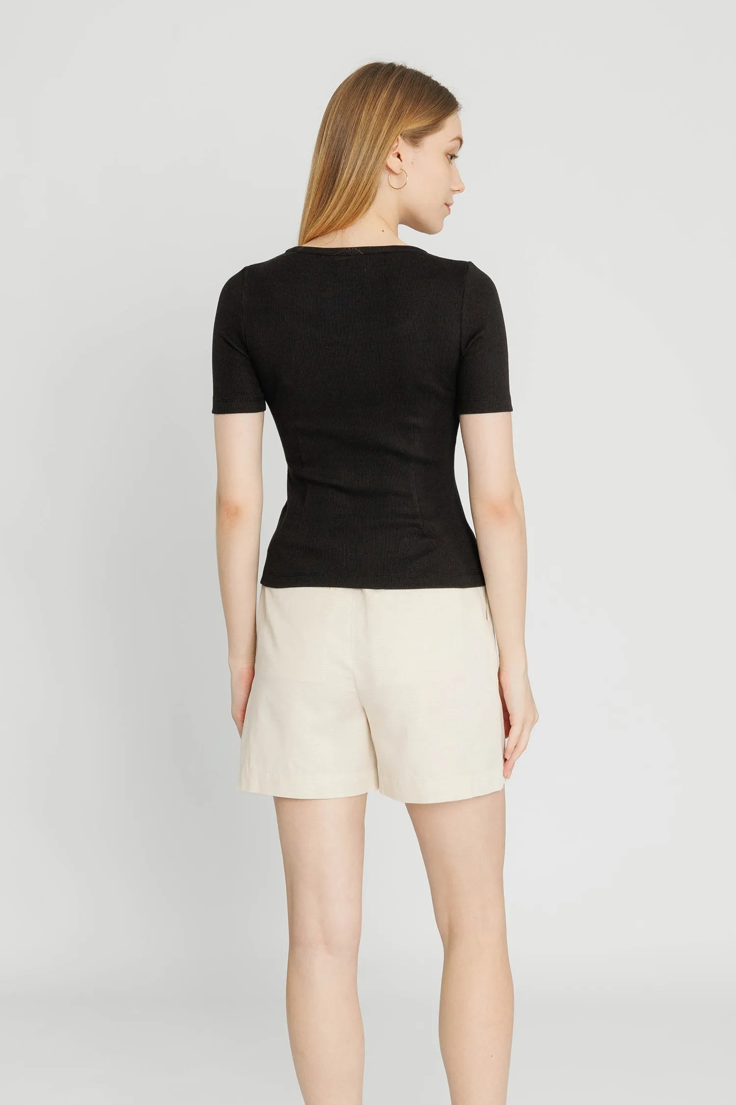 Square Neck Ribbed Tee - Black