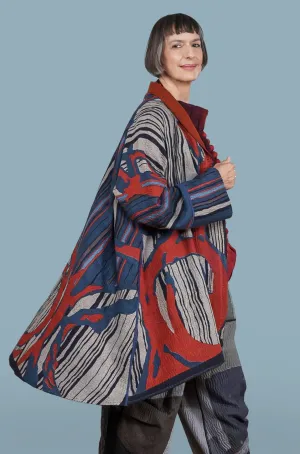 STRIPE AND BENDS KANTHA KIMONO LONG JACKET - sb4005-red -