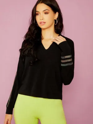 Stripe Detail Long Sleeve Hooded T-Shirt