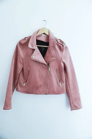 Suede faux peach biker waterproof jacket