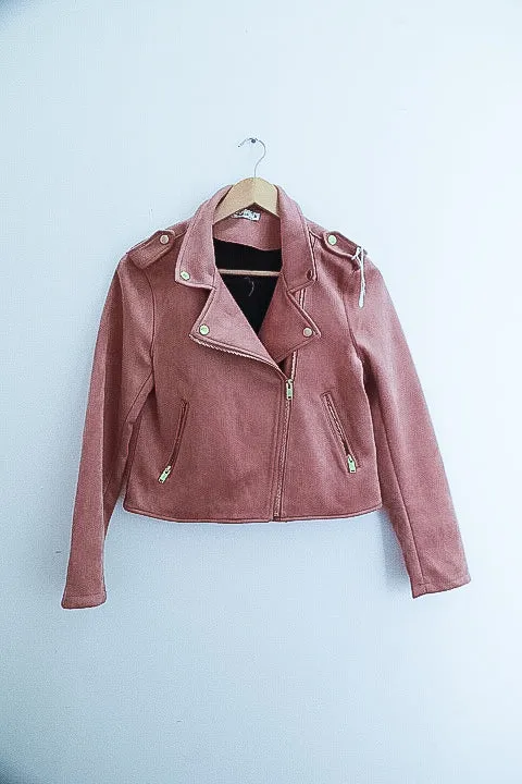 Suede faux peach biker waterproof jacket