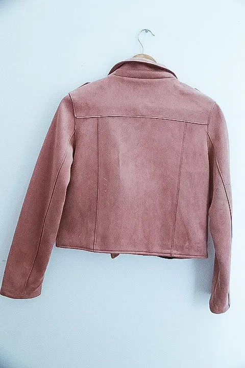 Suede faux peach biker waterproof jacket