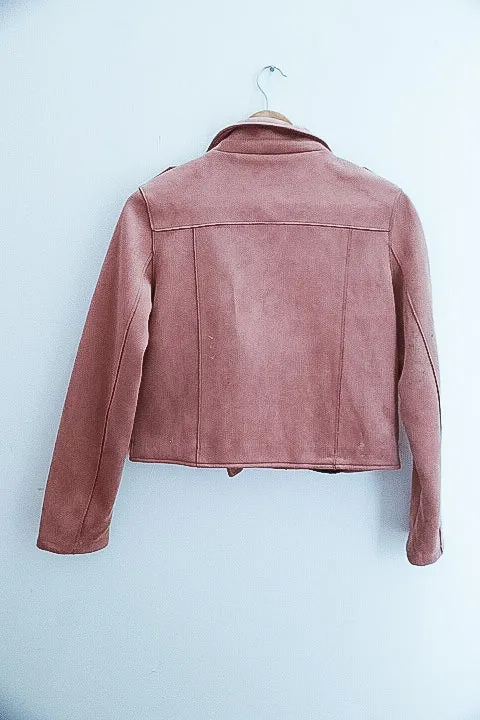 Suede faux peach biker waterproof jacket