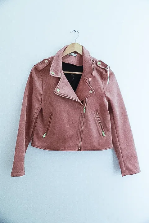 Suede faux peach biker waterproof jacket