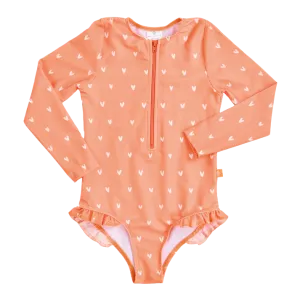 Swim essentials UV Badpak Meisje Lange Mouw Oranje Hartjes maat 86/92