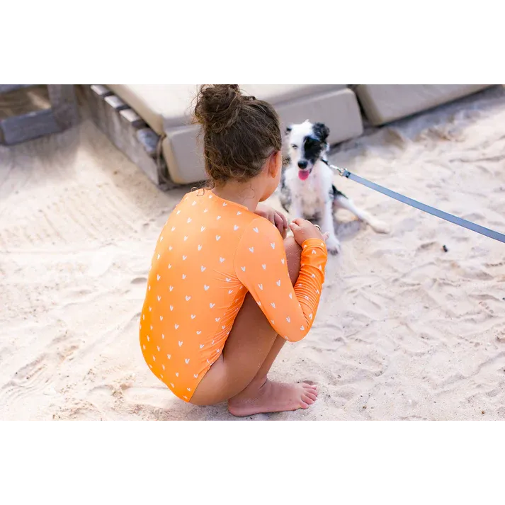 Swim essentials UV Badpak Meisje Lange Mouw Oranje Hartjes maat 86/92
