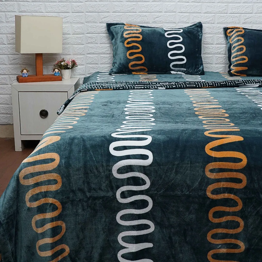 Teal Blue Wave Pattern Duvet Cover