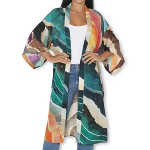 The Artists Label 'Rainbow Planet' Silk Kimono Robe