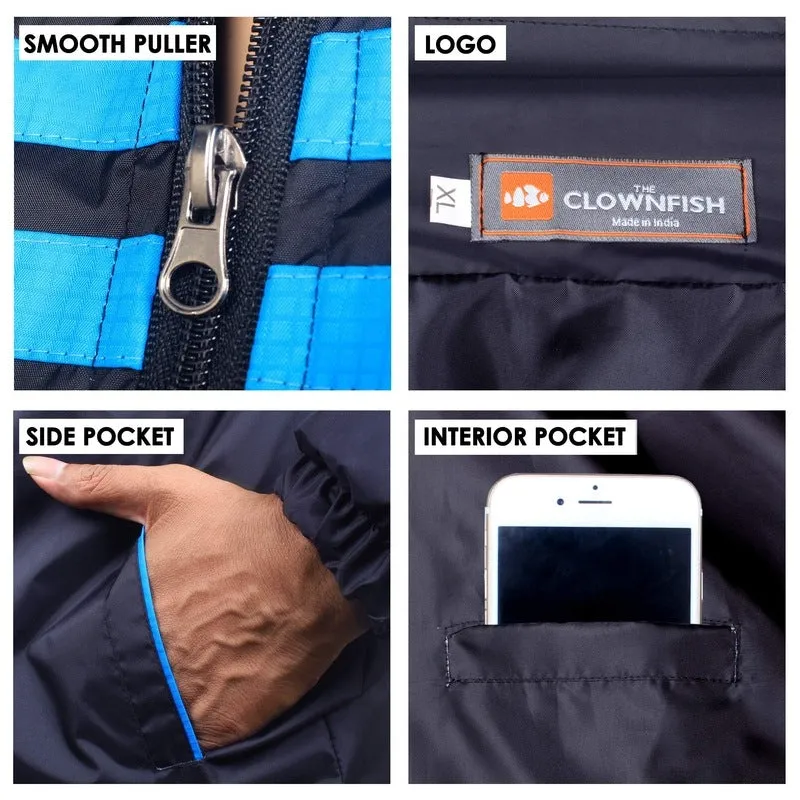 THE CLOWNFISH Men's Activewear Jacket - Stylish Blue with Stripes | Size L | Casual & Outdoor Wear