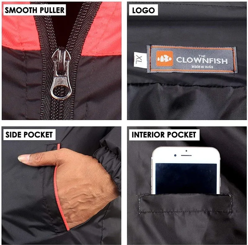 THE CLOWNFISH Men's Activewear Jacket - Stylish Zipper, Stand Collar | XL Size | Red & Black