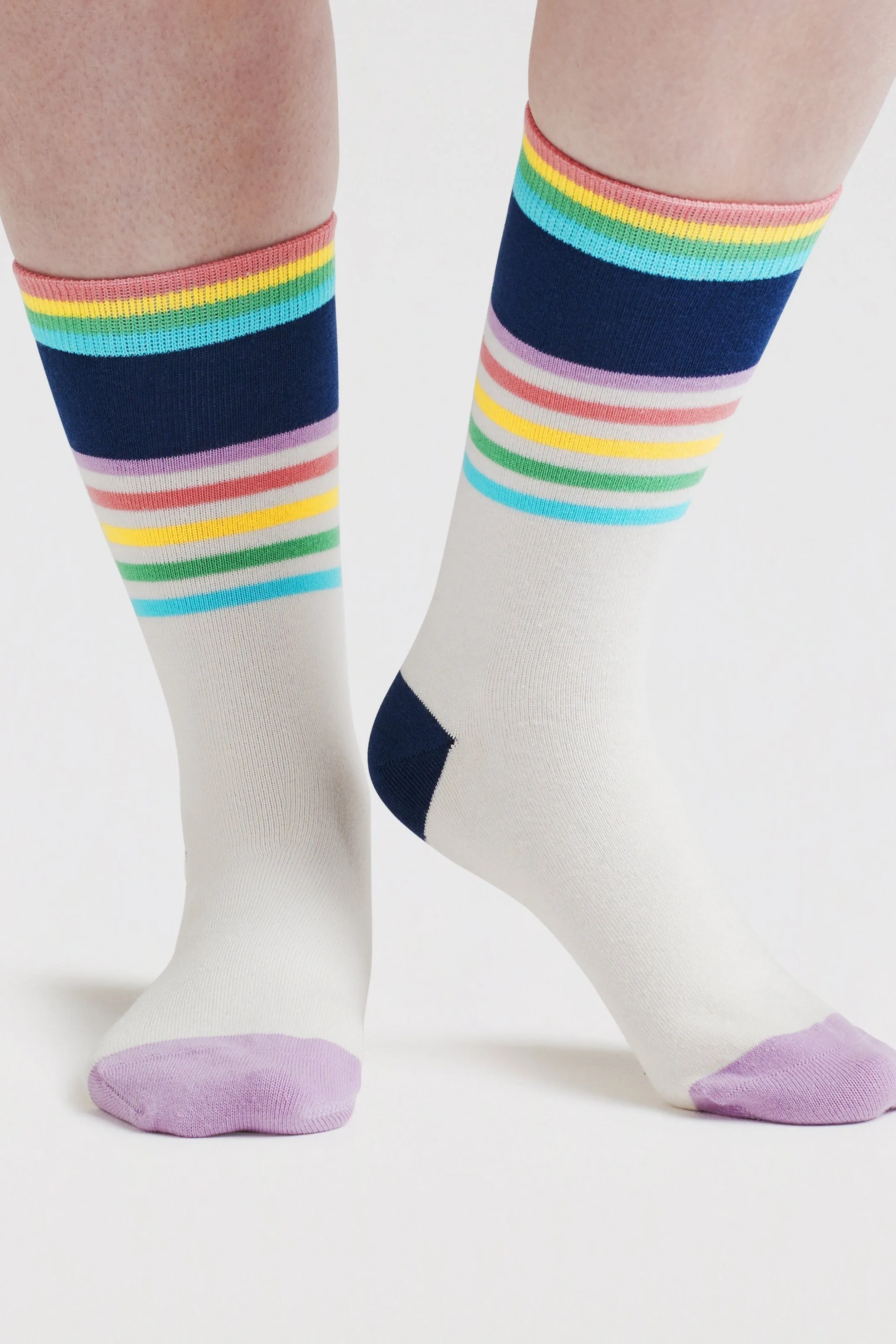 Thought Clara Rainbow Stripe Organic Cotton Socks - Lavender Purple