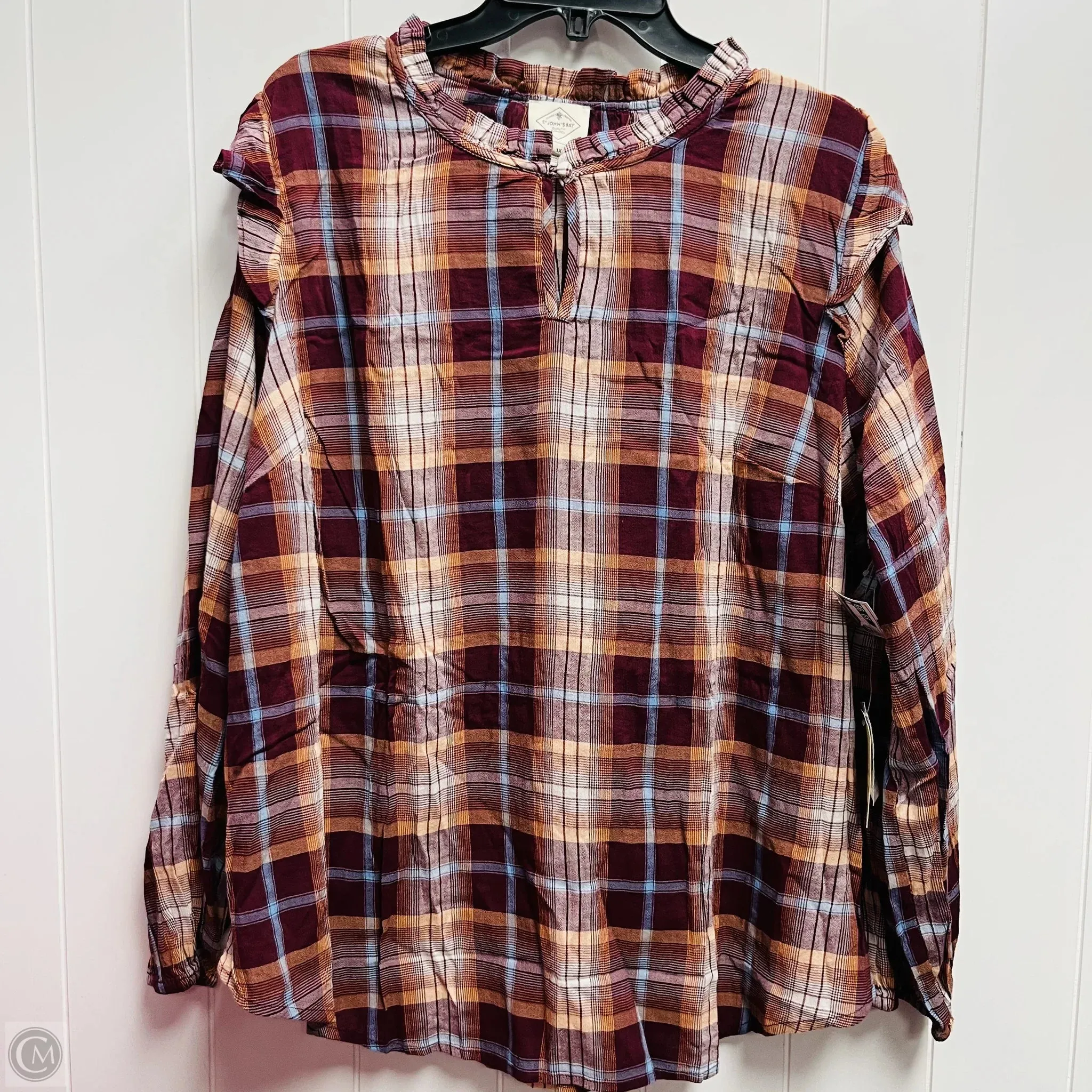 Top Long Sleeve By St Johns Bay In Maroon, Size: 1x