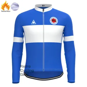 Tour de France Blue Fleece Retro Long Sleeves Jerseys