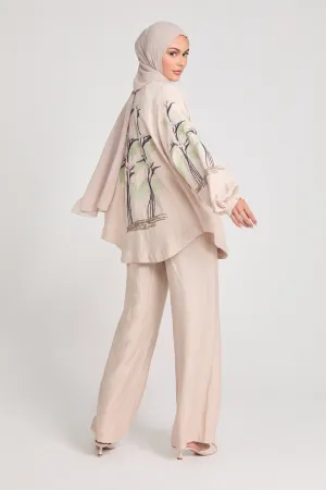 Tropical Floral Embroidered Co-Ord Set - Nude
