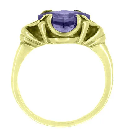 Victorian Step Cut Square Iolite Ring in 14 Karat Yellow Gold