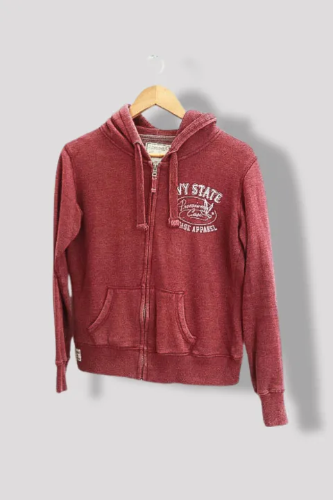 Vintage Ivy league NY State crest solid regular fit full zip up brown hoodie size 10