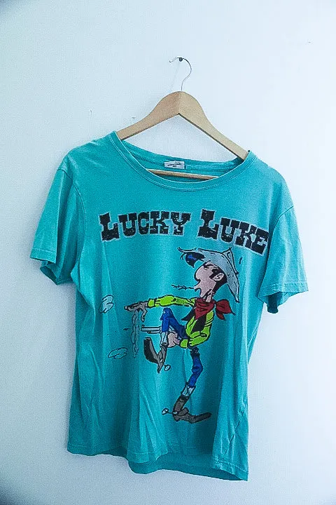 Vintage Lucky luke graphics large blue tshirt