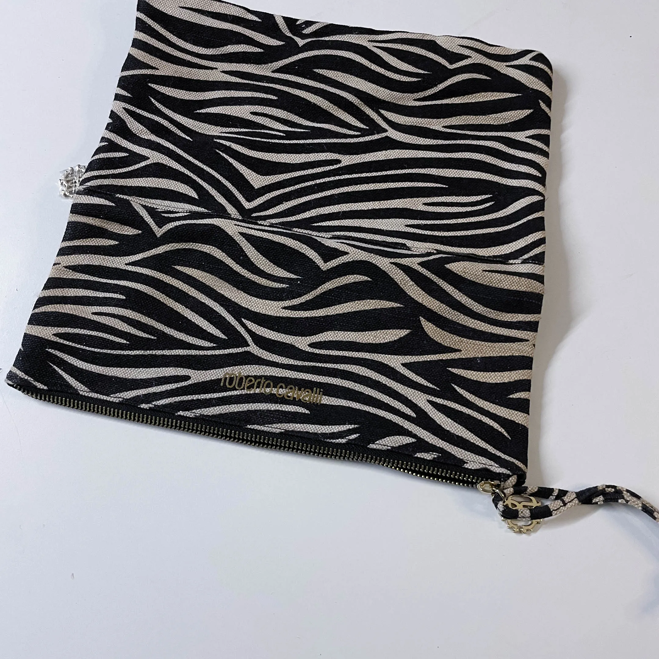 Vintage Roberto Cavalli Parfum Fold-Over Black & Beige Animal Print Clutch Bag