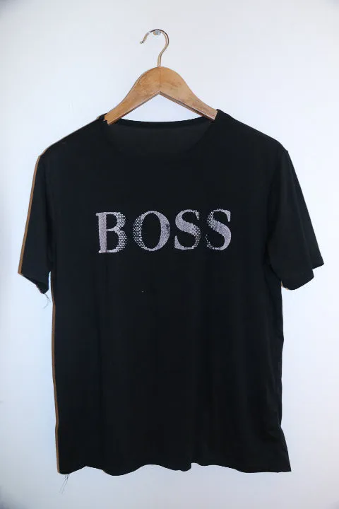 Vintage small black Hugo Boss logo mens tees