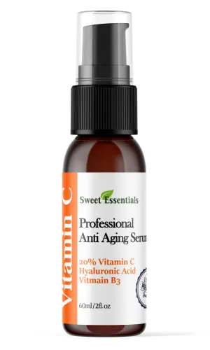 Vitamin C Facial Serum 20% with Hyaluronic Acid | 2oz Glass Bottle | Made With Real Plant Extracts | Gentle Hydration | Anti Aging