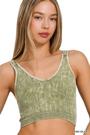 Washed Ribbed V-neck Tank Top